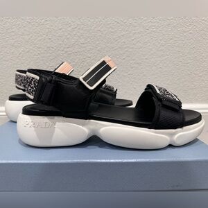 Prada Cloudburst Leather Sandals in Nero + Alabastro